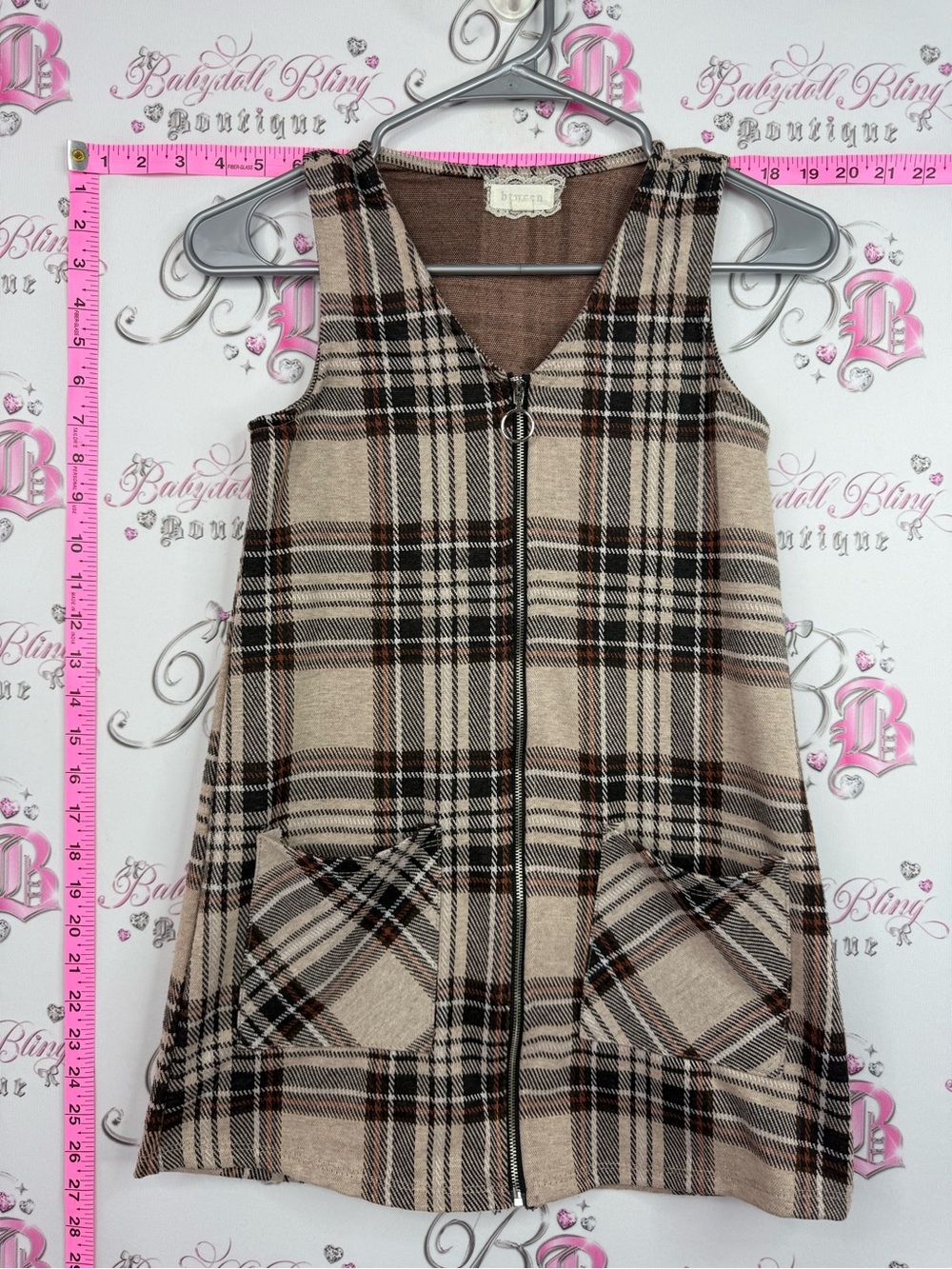 btween vest cardigan plaid Beige Brown Plaid Zip-Front Tank Top